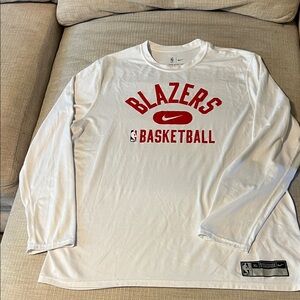 Nike Dri-Fit White Long Sleeve Portland Trail Blazers Print